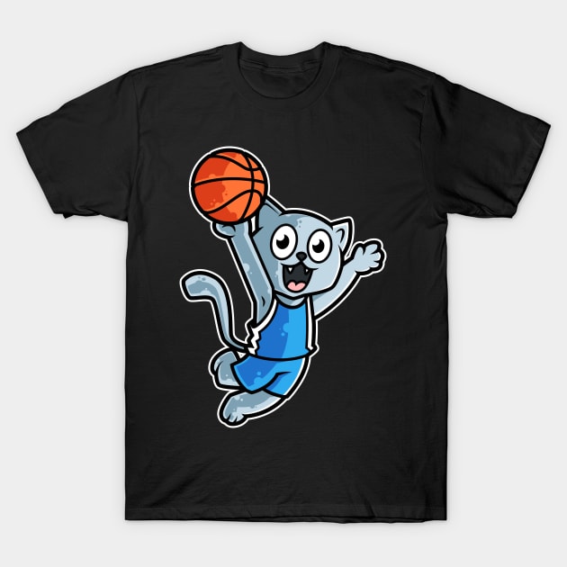 Cat Basketball Game Day Funny Team Sports B-ball Kitten design T-Shirt by theodoros20